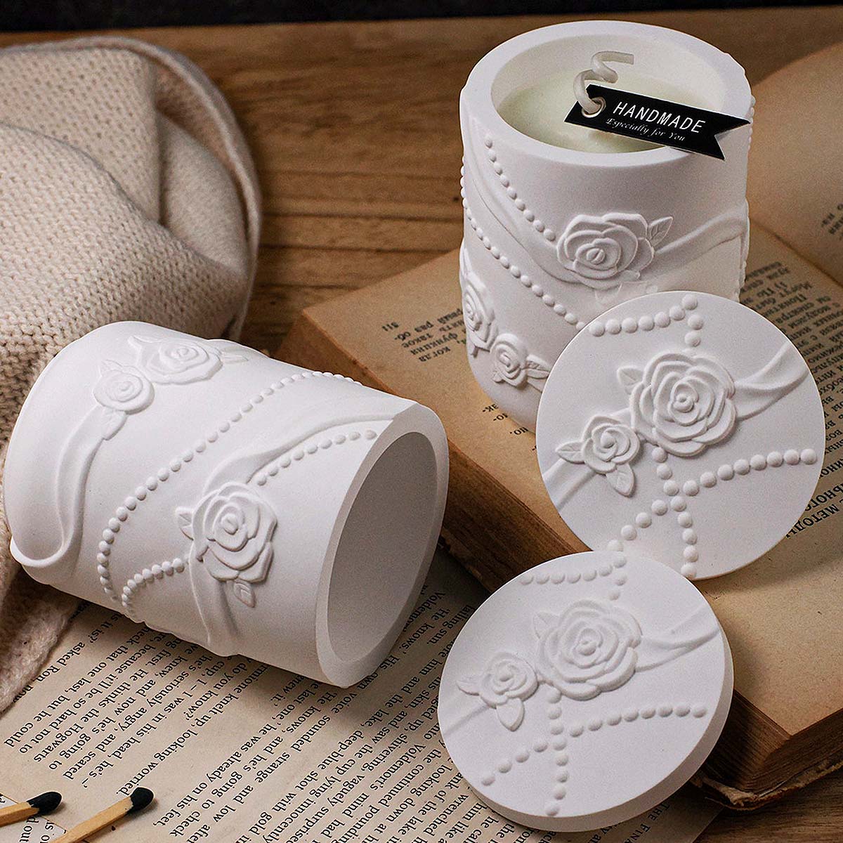Candle Making Supplies Jars - Cetakan Silikon Bentuk Bunga Beton untuk